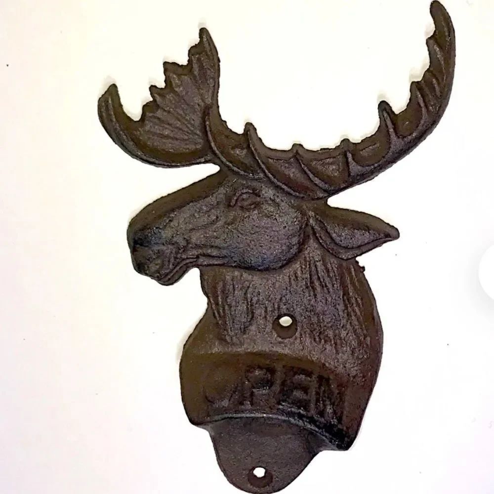 Cast iron brown moose wall mounted beer bottle opener
